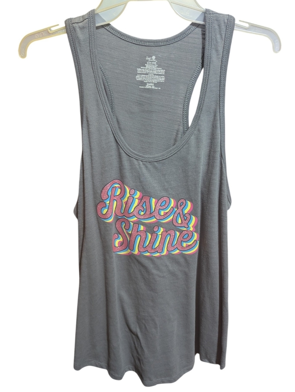 SECRET TREASURES women's Tanktop gray rise & shine size small 4-6 w-115